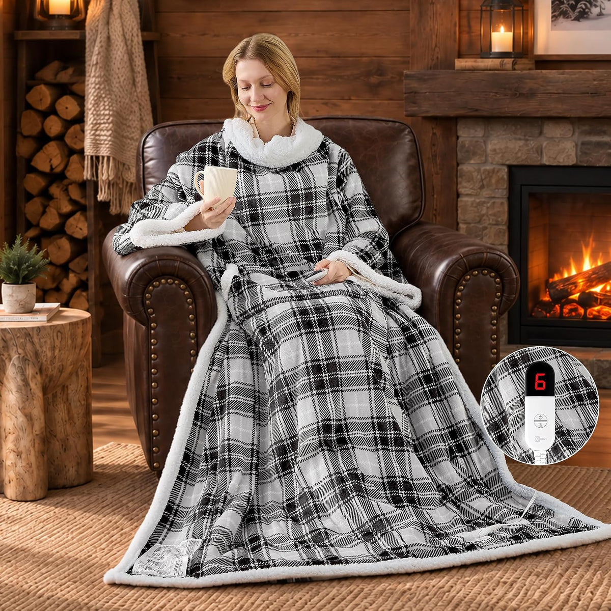 Heated Wearable Blanket with Foot Pocket & Sleeves Electric Snuggle