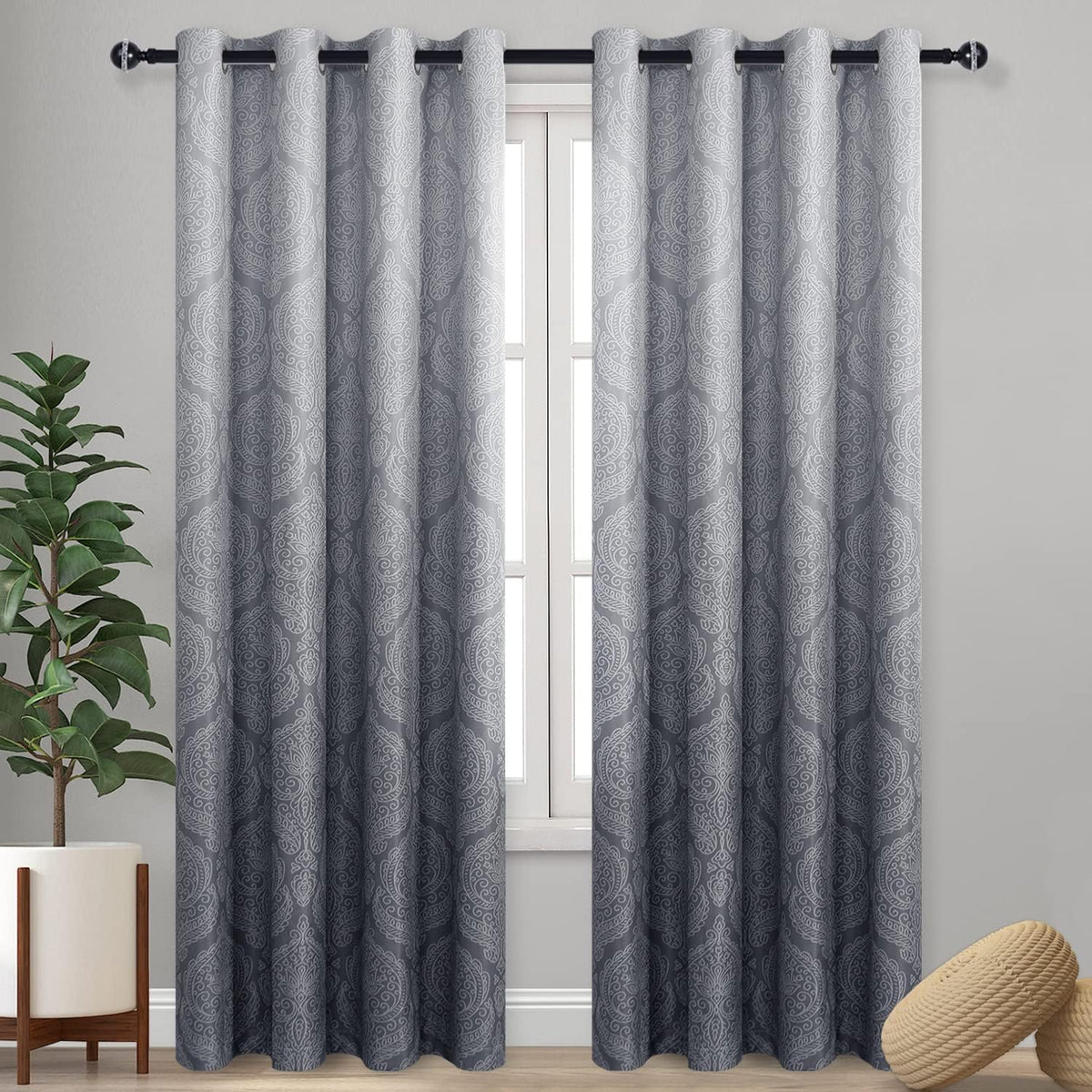 DWCN Ombre Blackout Curtains for Bedroom 52 X 84 Inch, 2 Panel Set, Grey