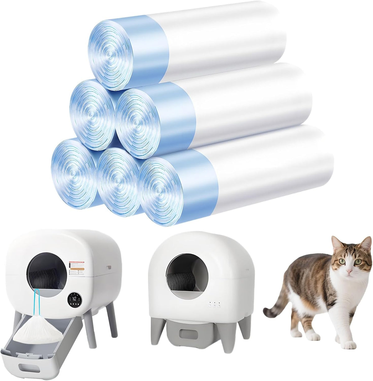 Cat Litter Bags 120 Count, 26.37"X15.74" Drawstring Close Litter Box Liners for Automatic Litter Box,Thick Cat Poop Bags,Easy to Clean,Heavy Duty Robot Bag for Self-Cleaning Box