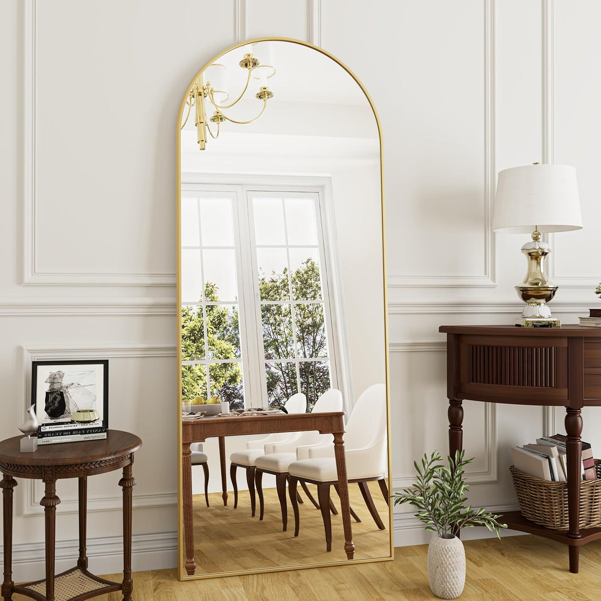 Rowjut Arched Full Length Mirror, 71"X26" Freestanding Floor Mirror Gold