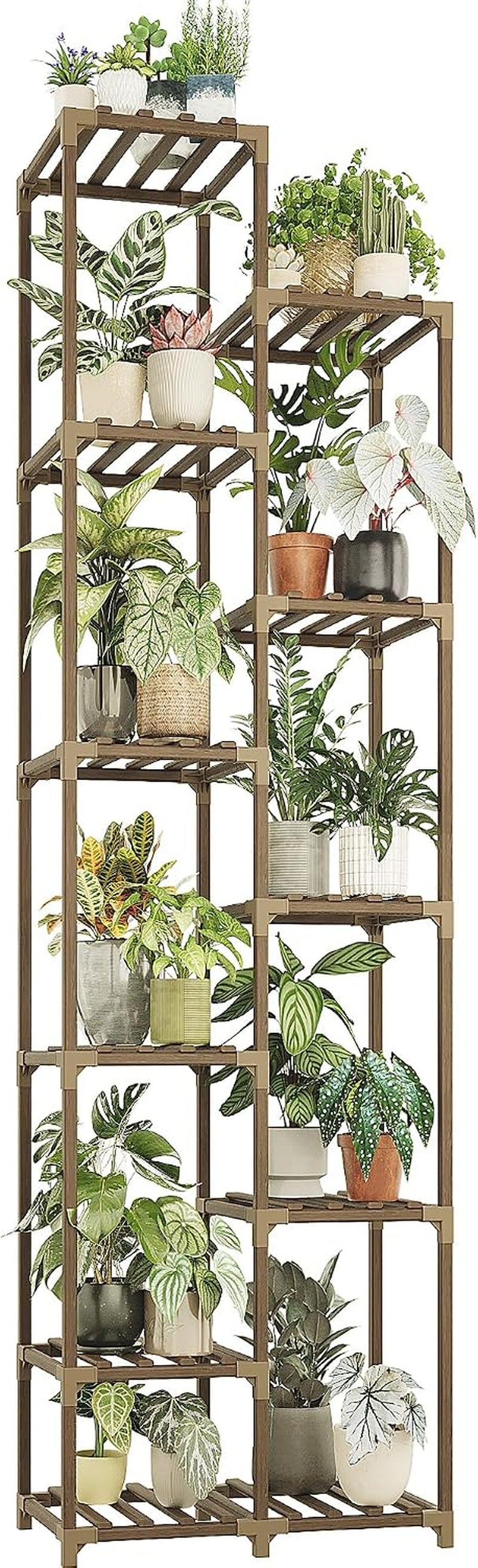 Bamworld Plant Stand Indoor Outdoor 11 Tier Tall Large Wood Plant Shelf