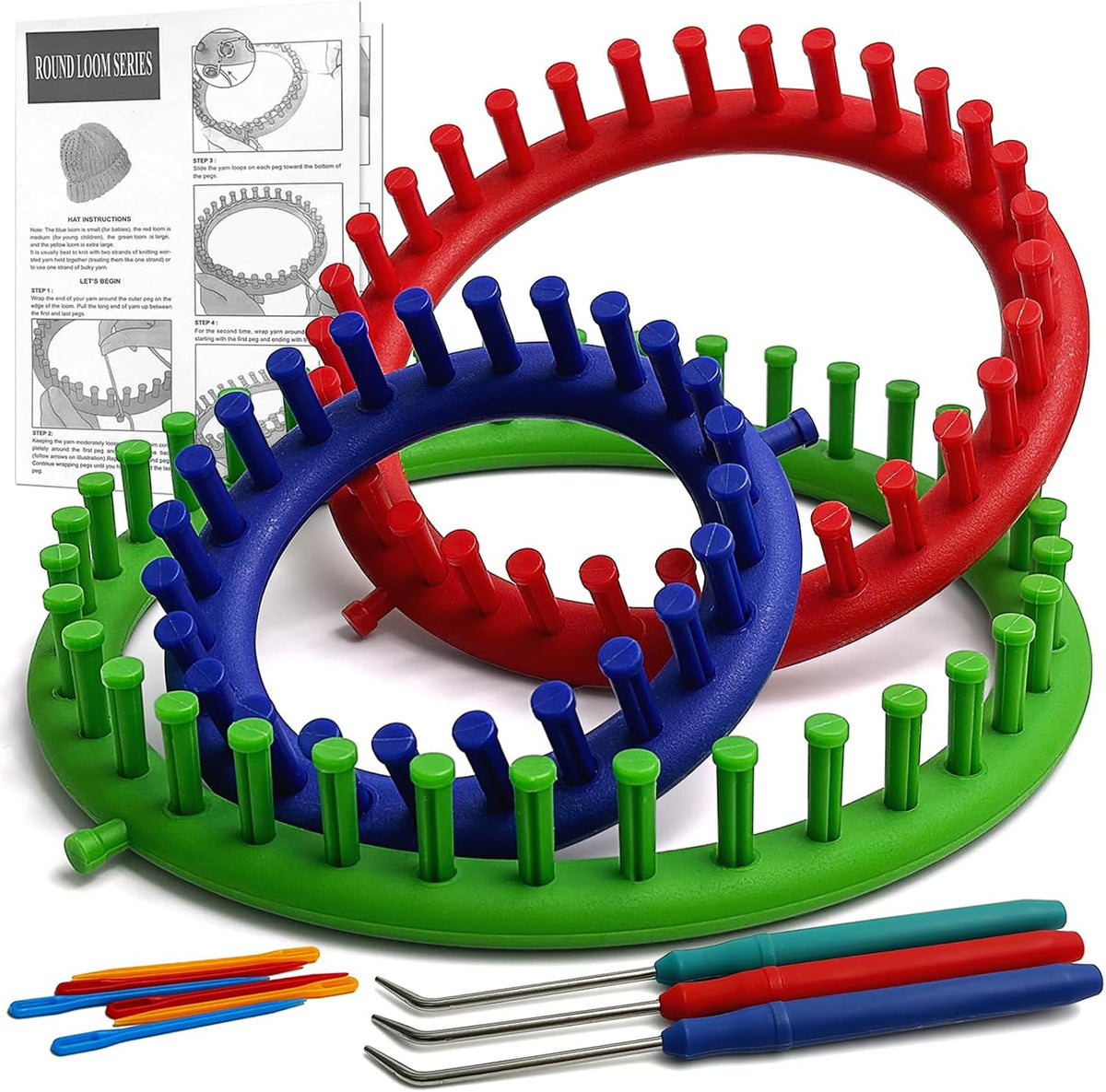 UCDRMA Knitting Looms for Beginners, Crochet Loom Knitting Kit with Step-By-Step Instructions, Cost-Effective 3 Size round Knitting Loom, Easy & Quick Hat Knitting Loom Set/Scarf Loom Knitting Set