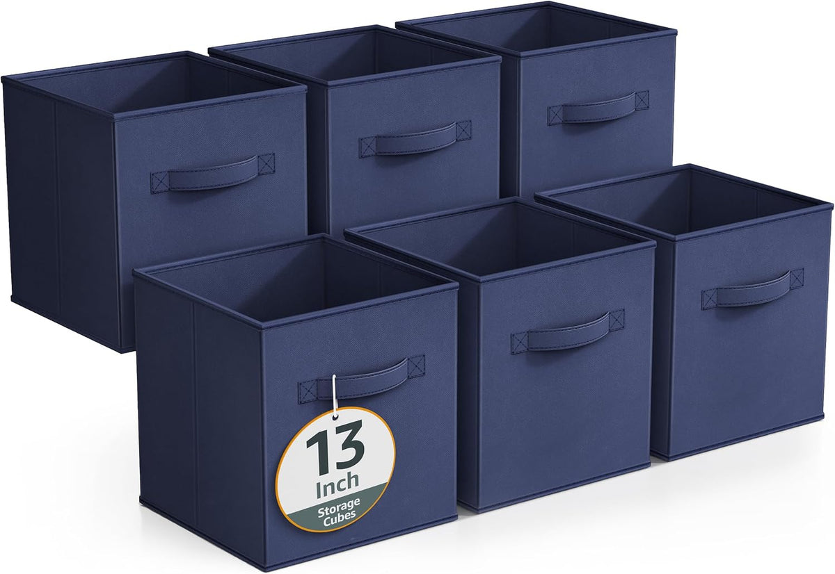 Sorbus Fabric Storage Cubes, 6-Pack Foldable Bins (13 Inch, Navy Blue)
