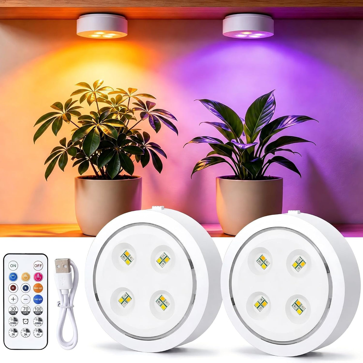 Rechargeable Grow Lights for Indoor Plants, 2 Pack Cordless Plant Grow Lamp