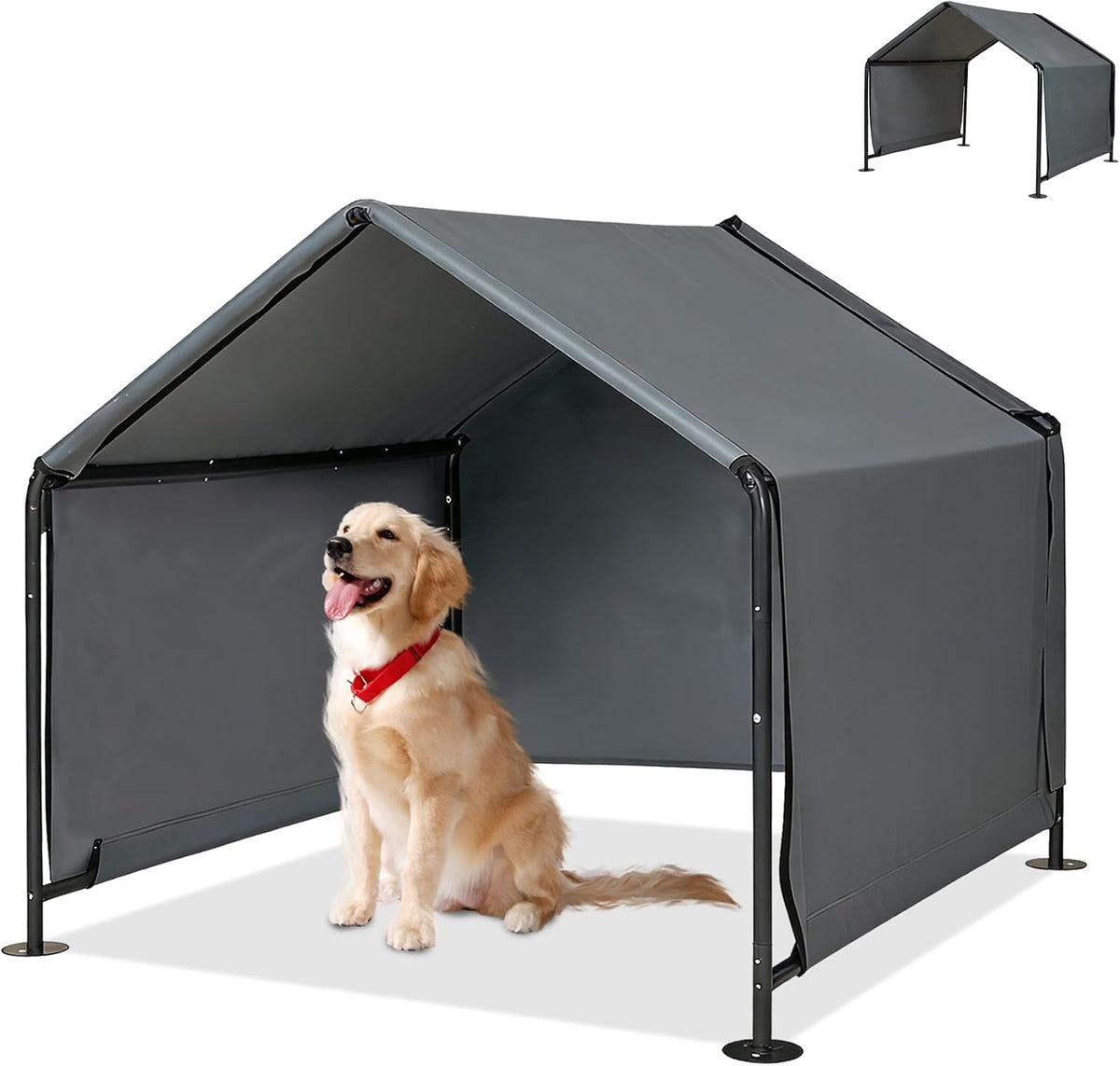 Large Dog Shade Shelter for Outside, 4X4 Ft Dog Canopy Tent, Grey