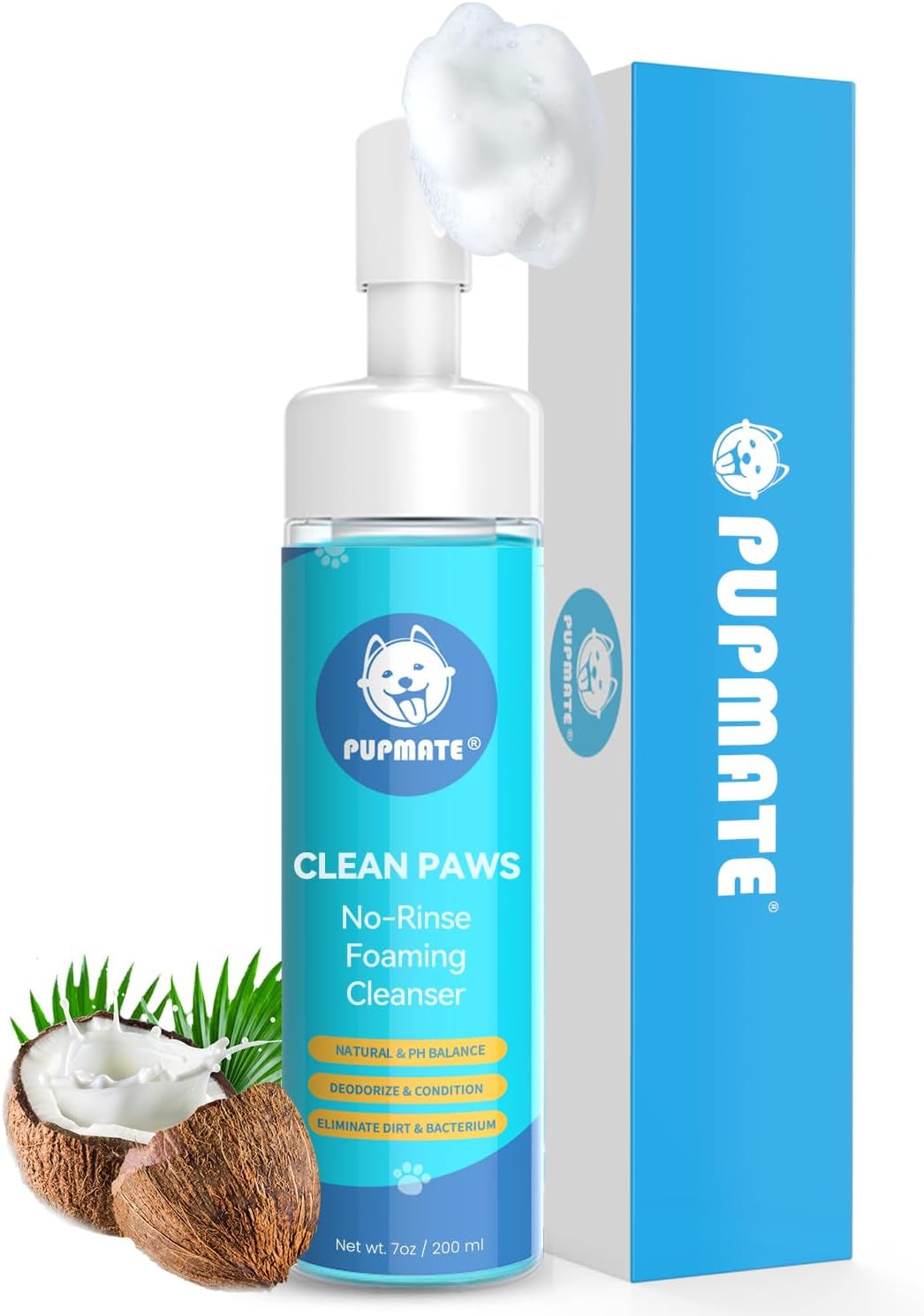 Paw Cleaner for Dogs & Cats,No-Rinse Foaming Dog Paw Cleaner Washer Cleanser,Hypoallergenic & Ph-Balanced, 7 Fl Oz, with Scrubber Brush,Safe for Small, Medium & Large Pet, Puppy Clean Paws