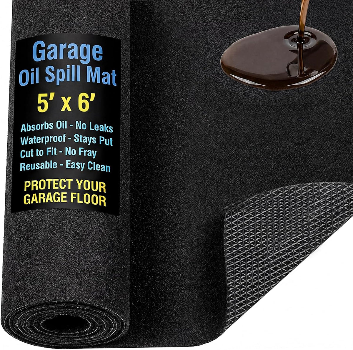 AHEONLAR Oil Spill Mat, 60" X 72" Waterproof Garage Floor Mat, Durable Garage Floor Mats for under Car, Oil Change Mat Easy to Clean, Washable Garage Mat Protect Floor from Spill & Stain(Black)