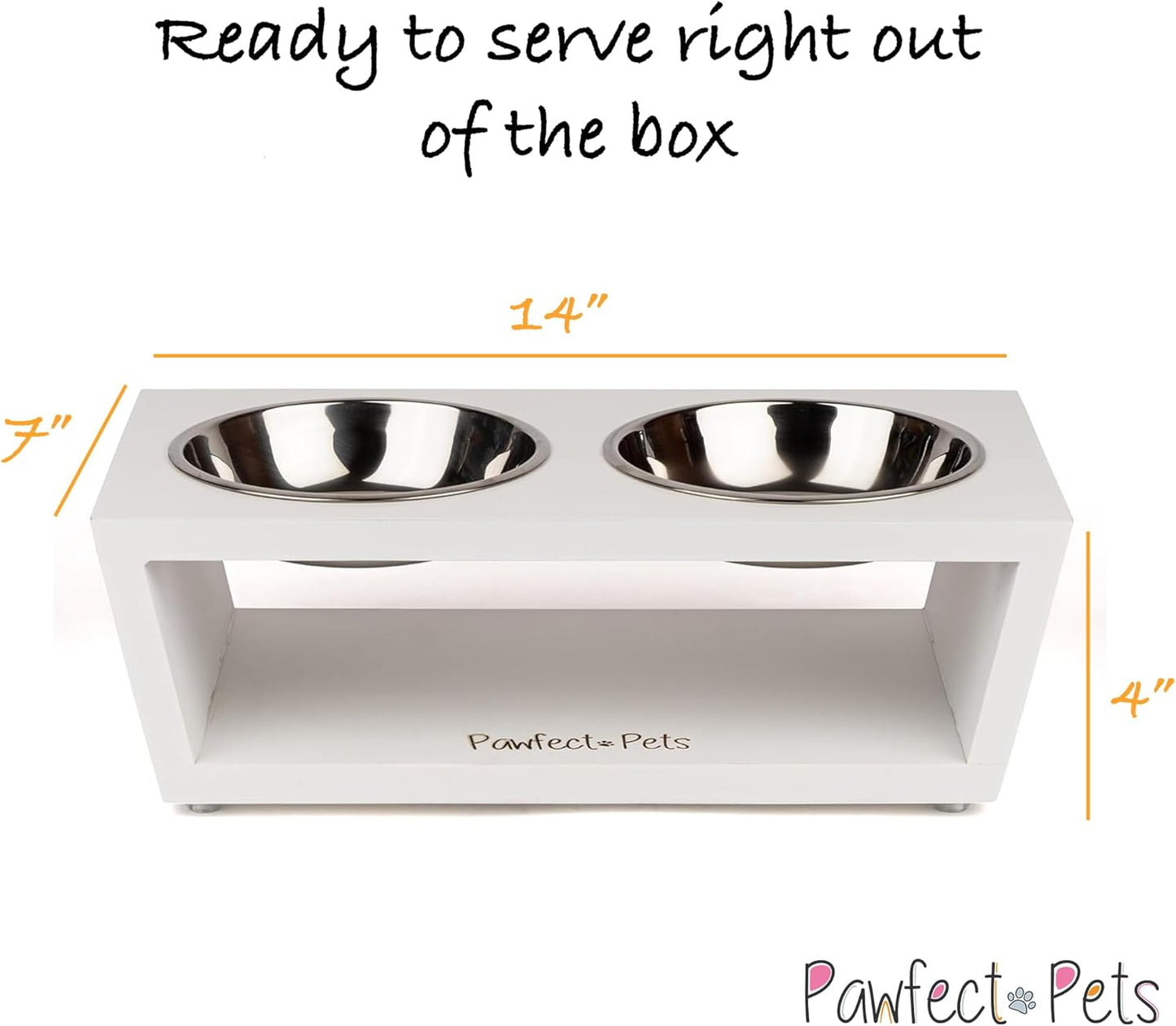 4" Tall Elevated Dog Bowls for Small Dogs and Cats. Raised Dog and Cat Food and Water Bowl Set by Pawfect Pets (White)