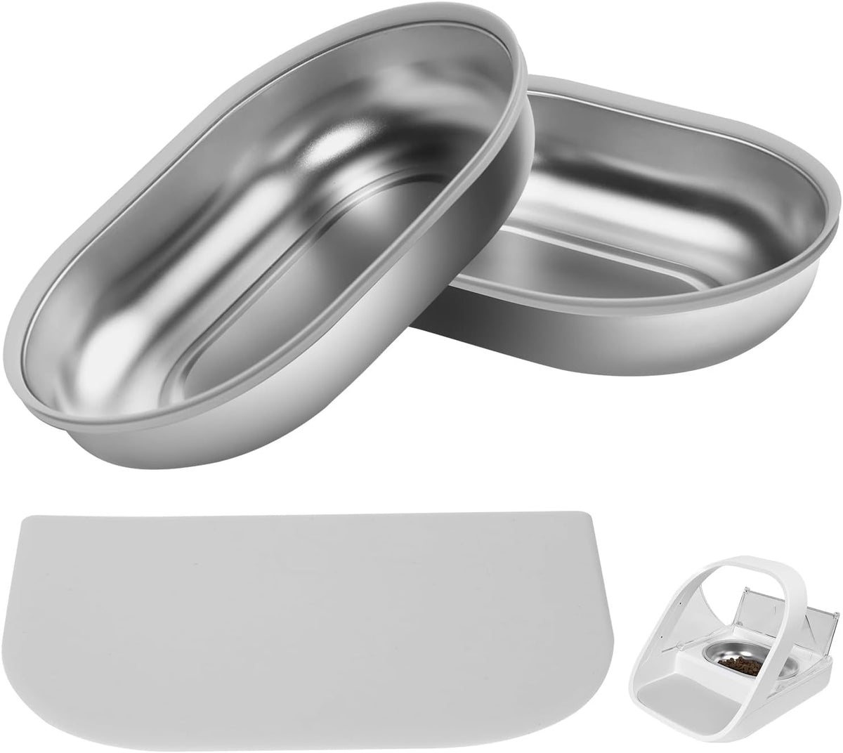 Stainless Steel Bowl for Automatic Microchip Cat Pet Feeder, Design for Keeping Food Fresh and Reducing Odor, 2 Pcs+1 Grey Mat