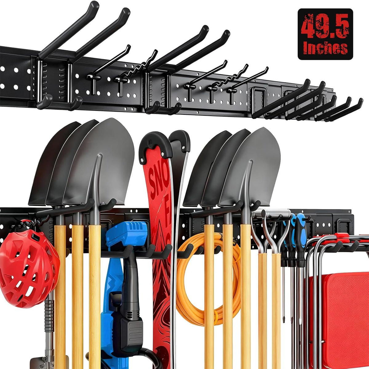 Garage Tool Organizer Wall Mount 49.5 Inches with 10 Adjustable Heavy-Duty Hooks, Garage Organization, Garden Tool Storage Rack, Yard, and Shed, Holds up to 400 Lbs