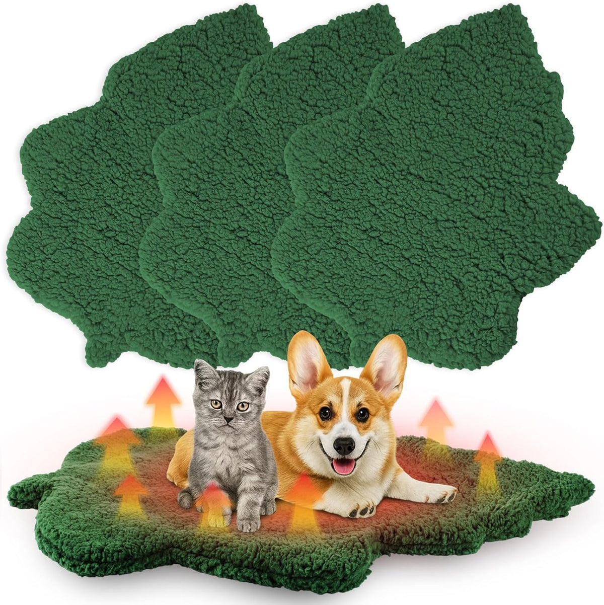 3Pack Self Warming Pet Bed Leaf Pad, Dark Green, Large-19"X29"