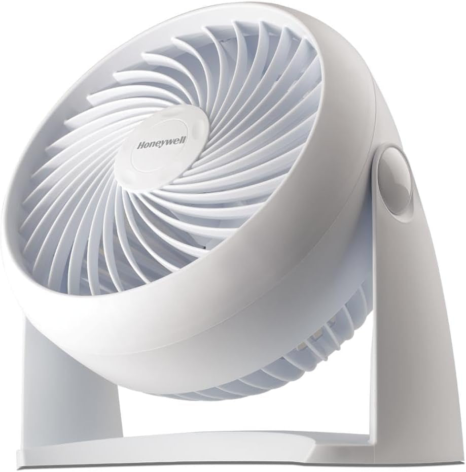 Honeywell Turboforce Air Circulator, Small Tabletop Fan, Quiet Personal Fan for Home or Office, 3 Speeds, 90 Degree Pivoting Head, White, HT-904