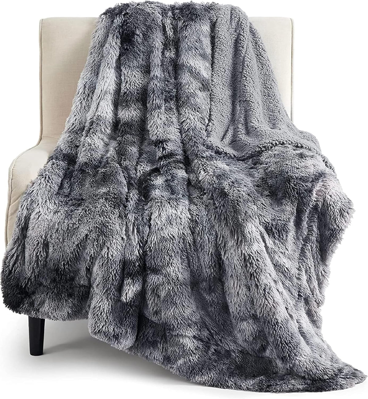 Bedsure Faux Fur Fluffy Sherpa Throw Blanket Couch Twin Grey 60"X80"
