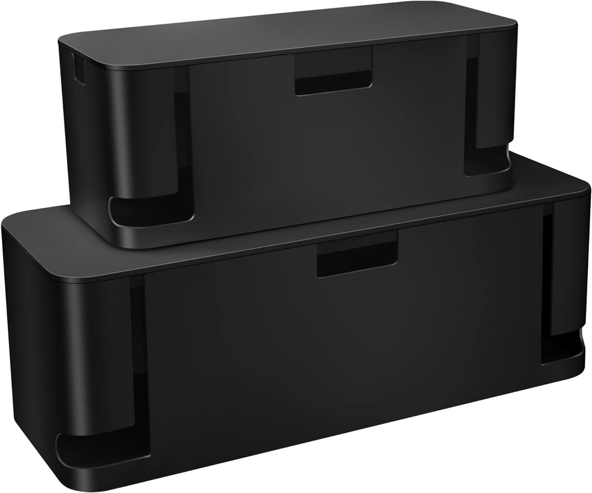 Zhiyo 2 Pack Cable Management Box, Medium & XL, Power Strip Organizer Black