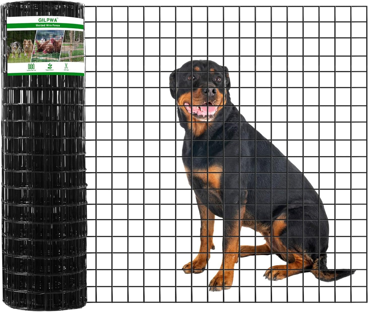GILPWA Wire Fence, 36 In(H) X 50 Ft(L) PVC Coated Welded Wire Fencing 2" X 2" 16GA Garden Border Vinyl Metal Chicken Wire Fencing Mesh Roll for Yard Vegetable Plant Protection Poultry Netting Black