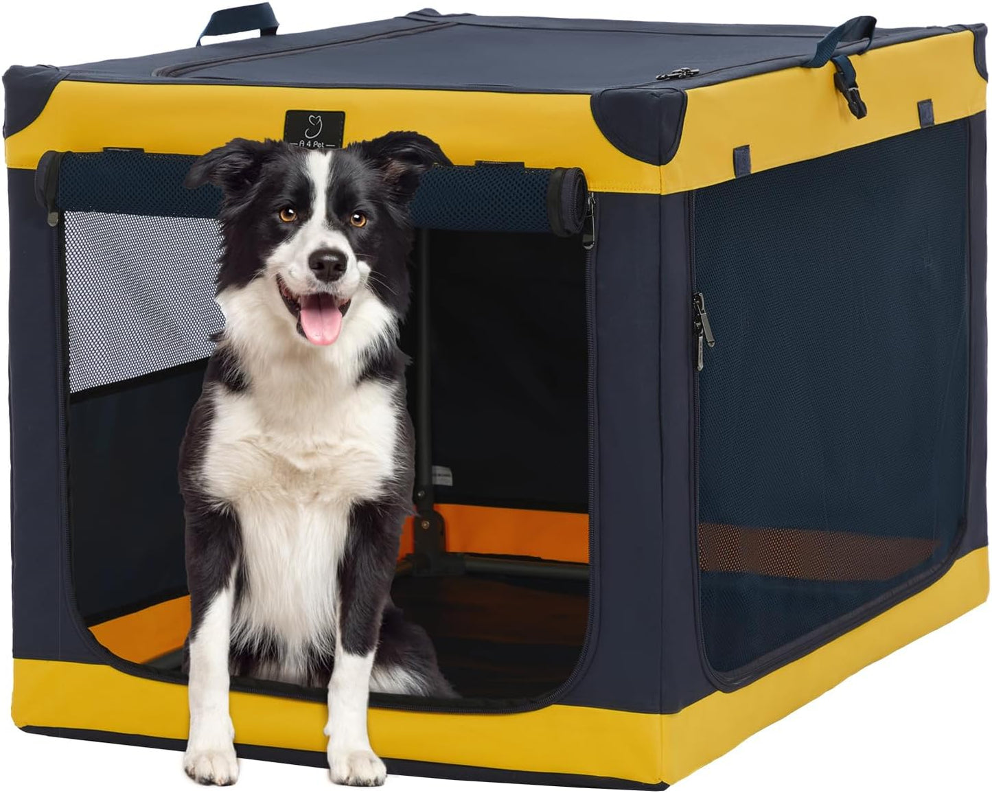 Soft-Sided Dog Crate 40 Inch XL by A4PET, Collapsible Foldable Crate for Large Dogs, Breathable Mesh, Washable Cover, Patented Screw Frame, Travel & Car Safe