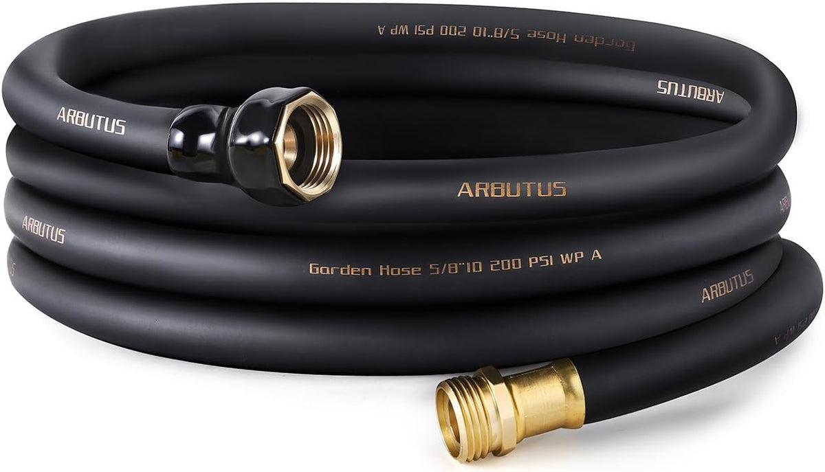 Garden Hose 5/8"X 25Ft Brass Rubber Heavy Duty Water Hose 600 PSI Black