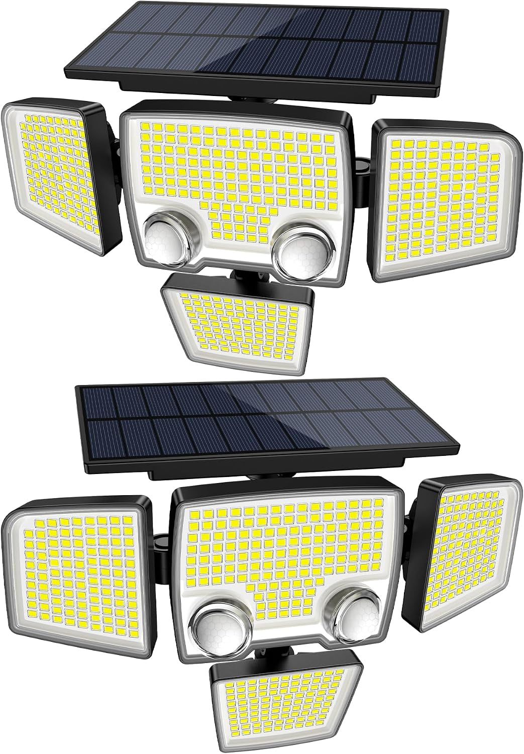 Tuffenough Solar Outdoor Lights with Motion Sensor - 2500LM Bright 4 Heads LED Security Flood Light with 2 Sensors - 3 Modes Solar Powered Detected Wall Lamp Fixtures Waterproof for outside Yard