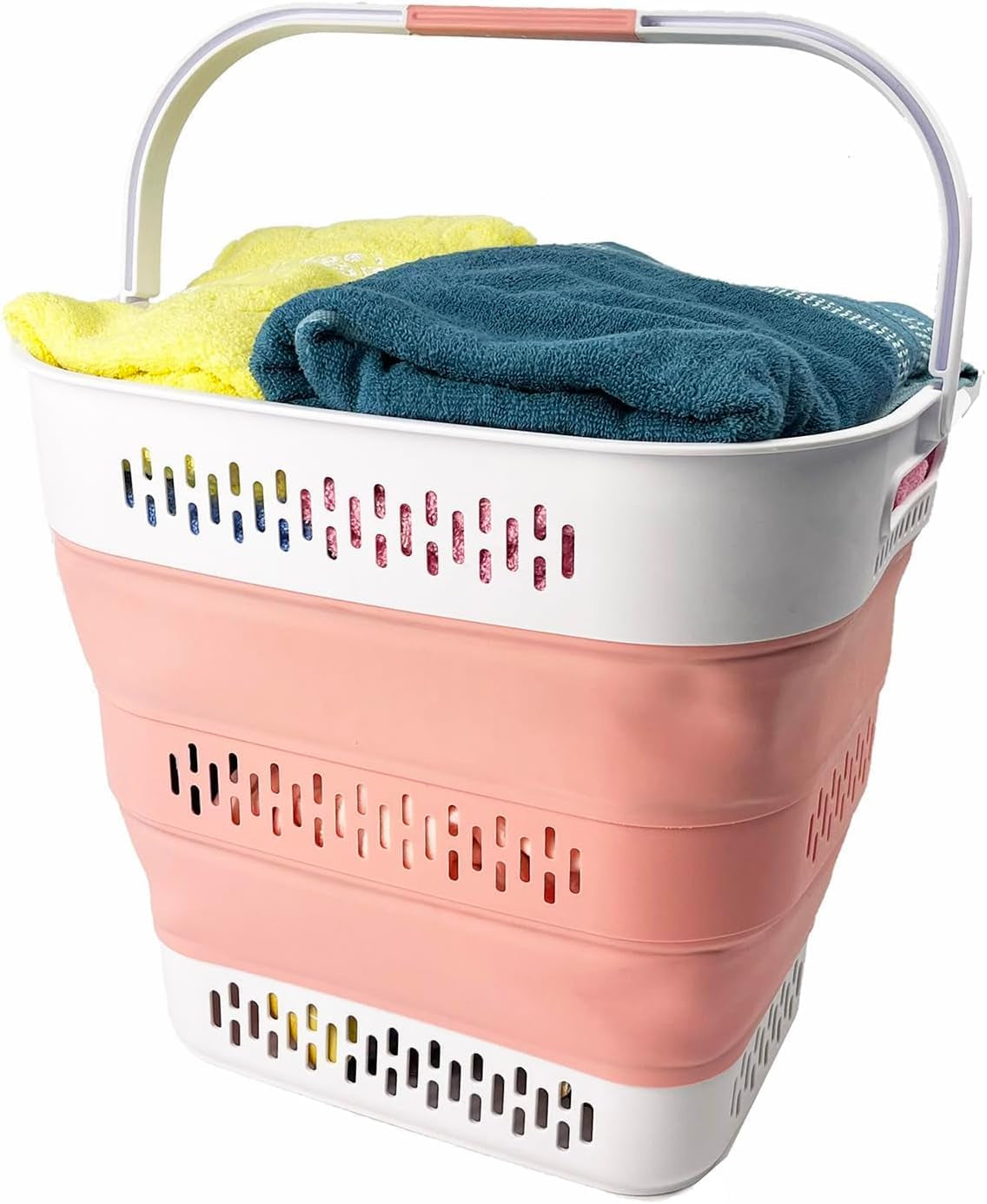 SAMMART 40L (10.5 Gallon) Collapsible Plastic Laundry Basket with Handles - Foldable Pop up Storage Container/Organizer - Portable Laundry Hamper - Space Saving (1, Grey/Quartz Pink)