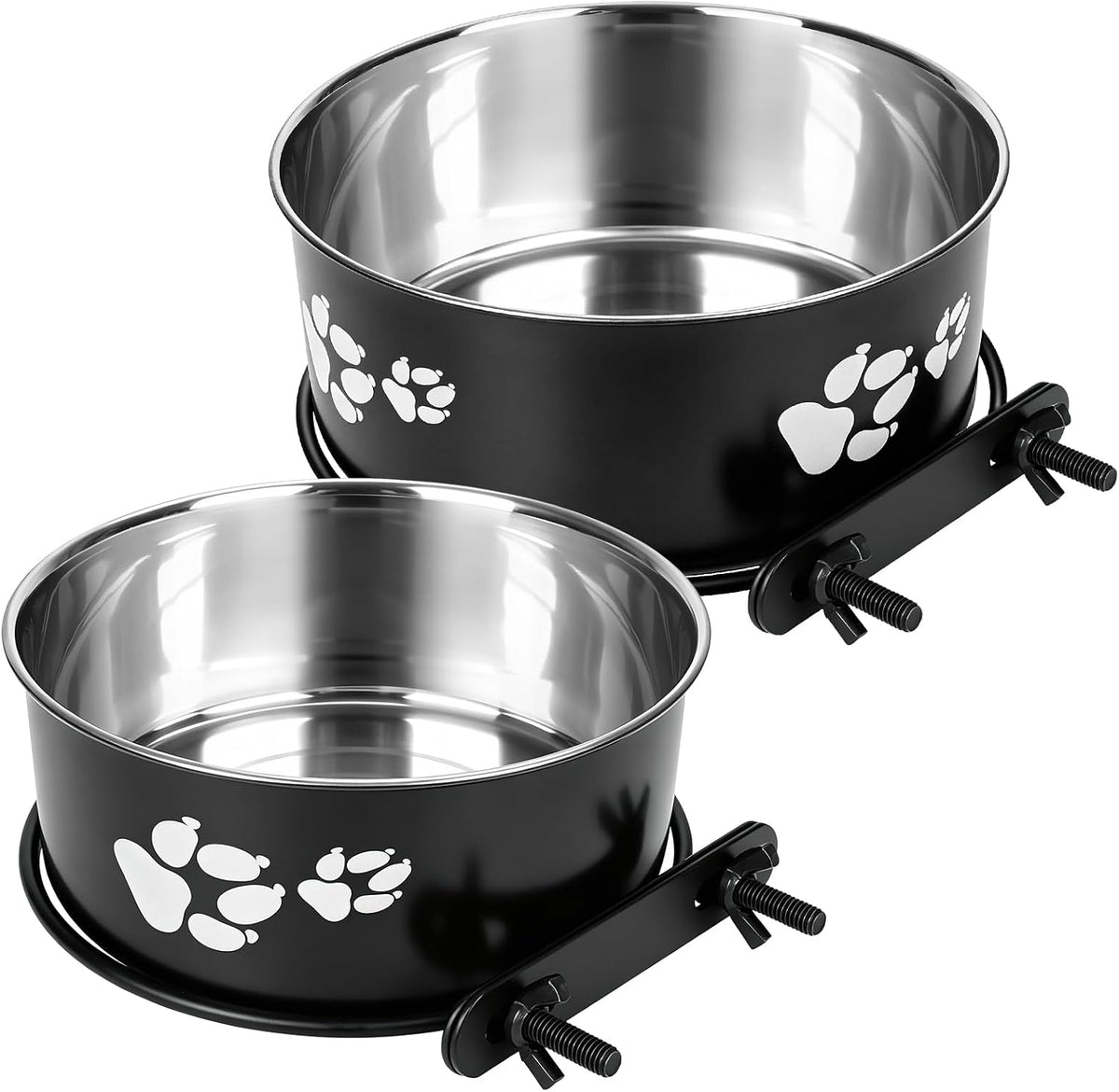 2 Pcs Stainless Steel Hanging Dog Bowls for Cage (Black, 44 & 31 OZ)