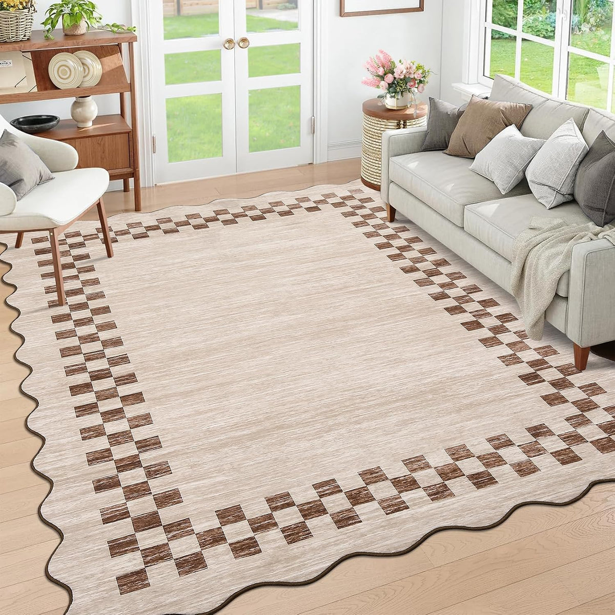 Garveehome Washable Rug 5X7 for Living Room Large Bedroom Scalloped Rug