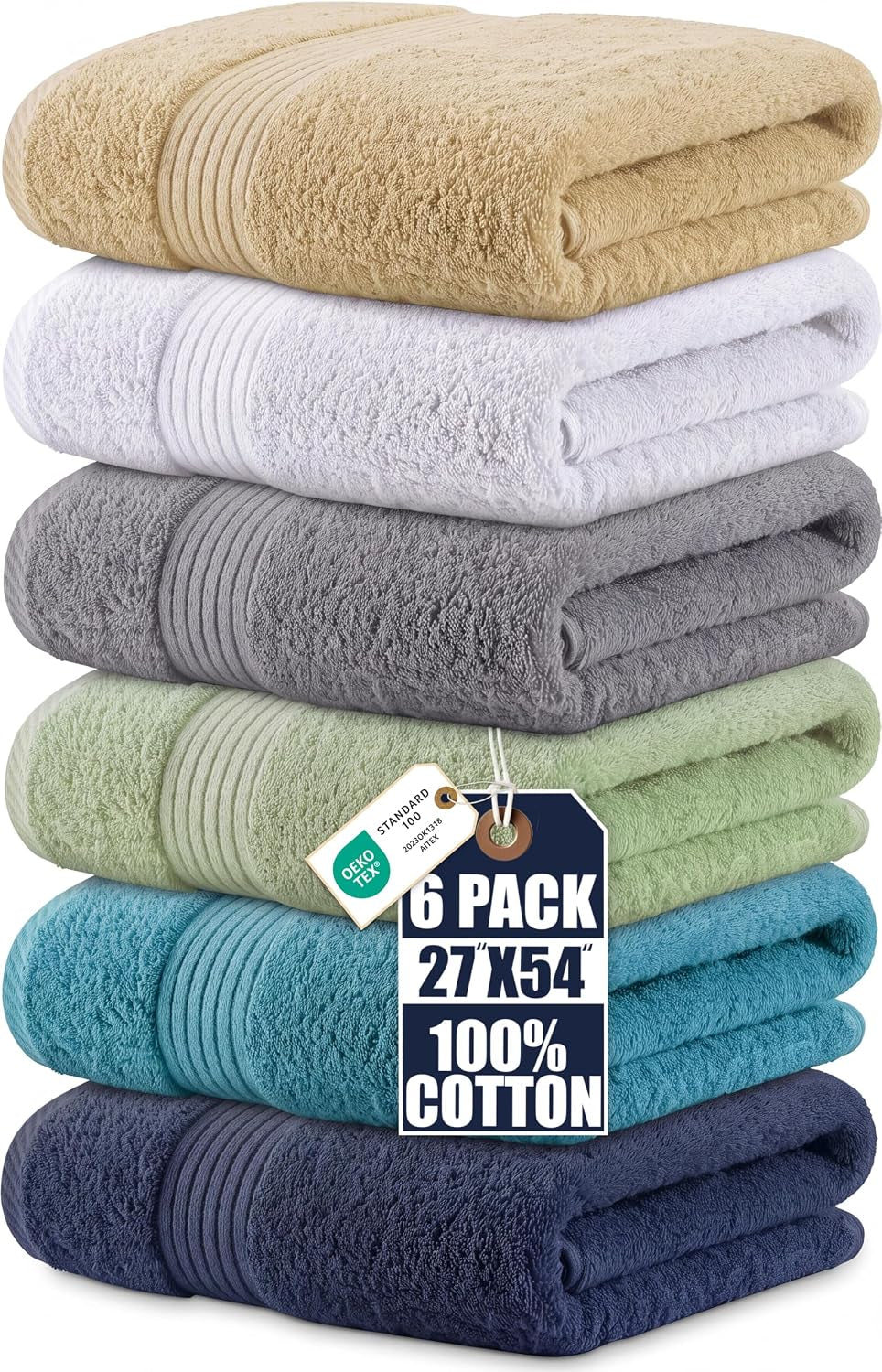 Utopia Towels 6 Pack Bath Towels, 27X54 In, 100% Cotton, Variety