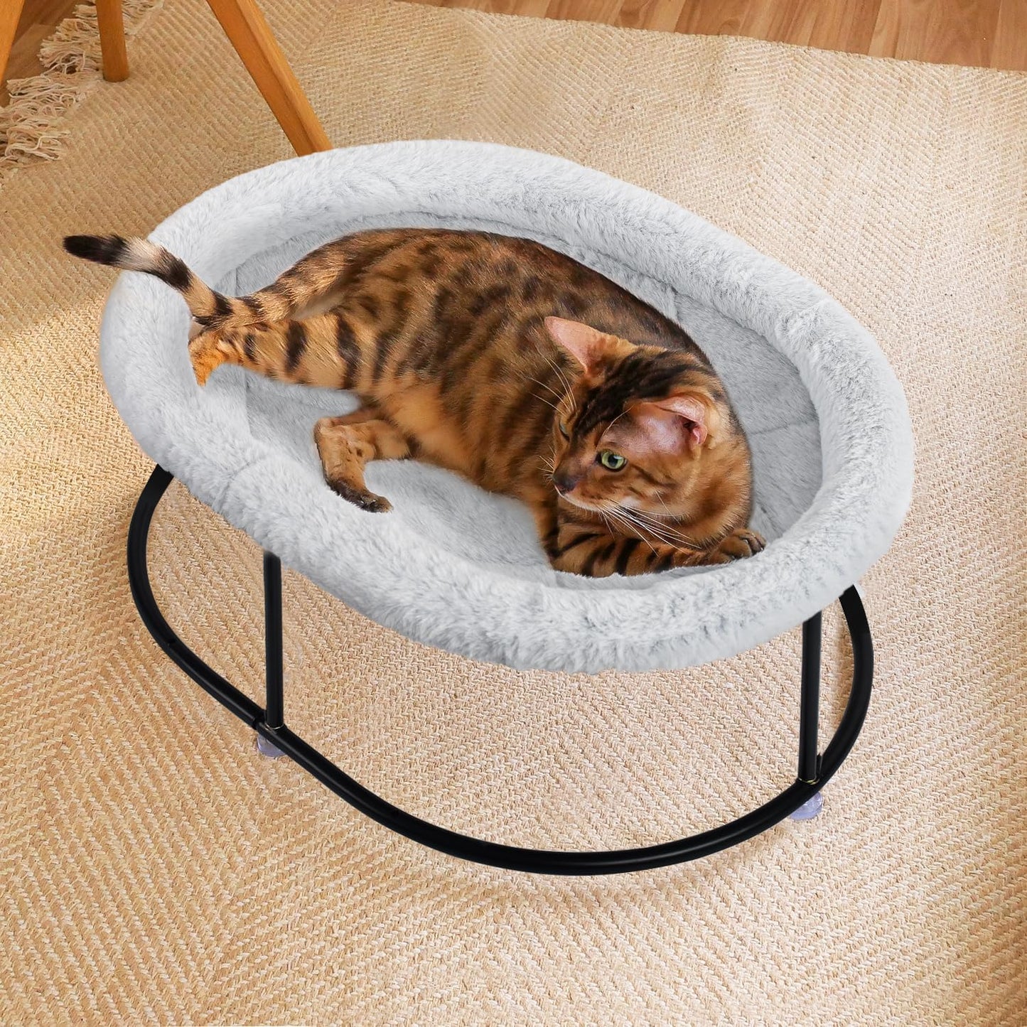 Zoratoo Elevated Cat Hammock Bed for Indoor Cats, Fluffy Warm Cuddle Cats Bed with Detachable Pad Bed Cover, Portable Pet Bed Raised Cuddler for Sleeping Kittens, Small Dog, Oval Cat Hammock Grey