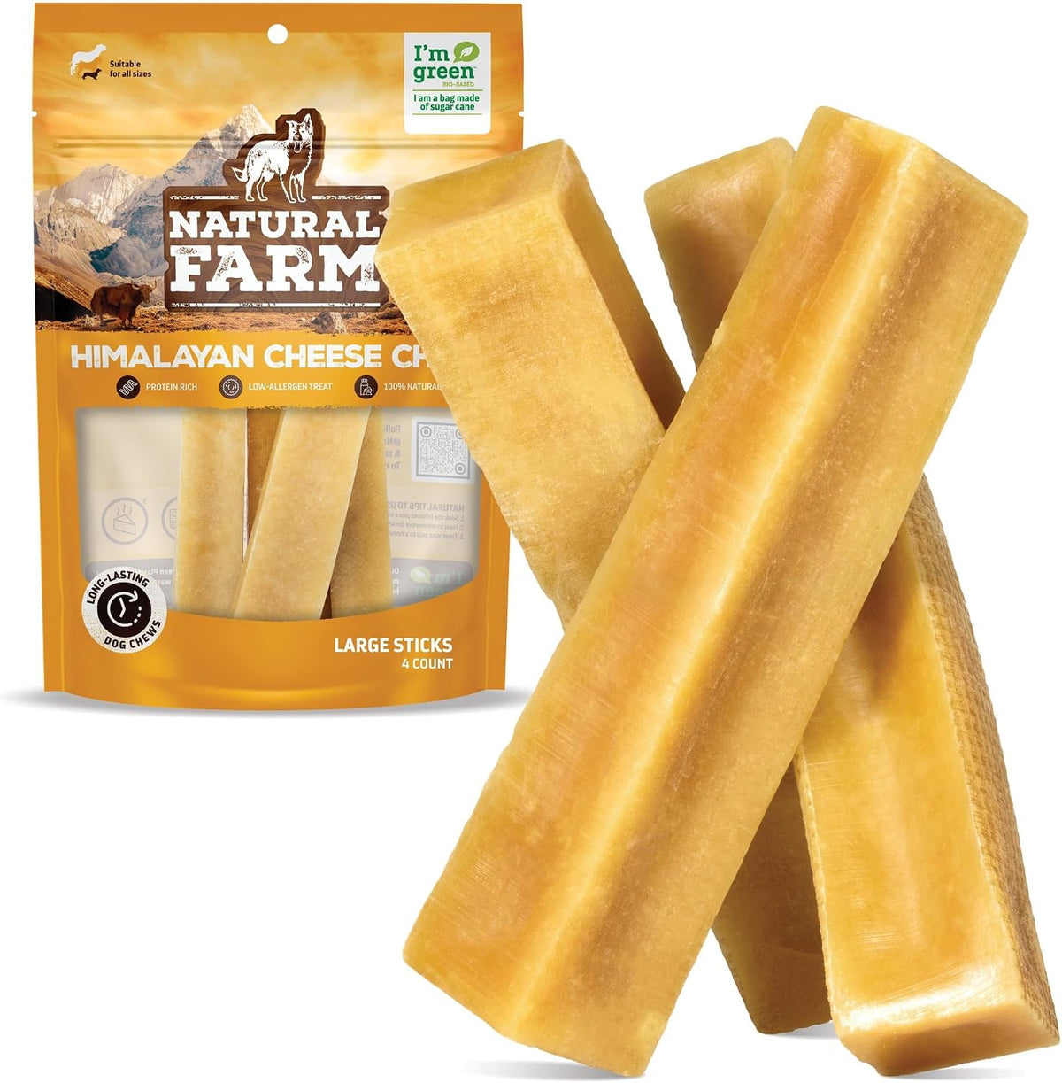 Natural Farm Yak Cheese Chews, Yak Chews, Large Dogs