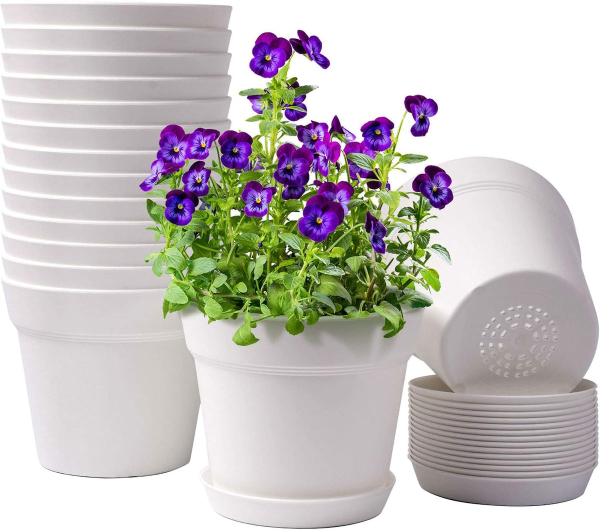Homenote 6 Inch Plastic Plant Pots with Drainage Holes and Trays (15 Pcs)