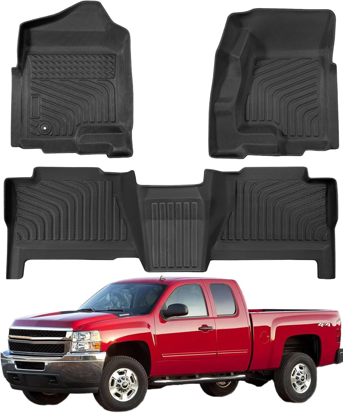 Car Floor Mats for Chevy Silverado 1999-2006, Crew Cab&2Nd Row Bench Seat