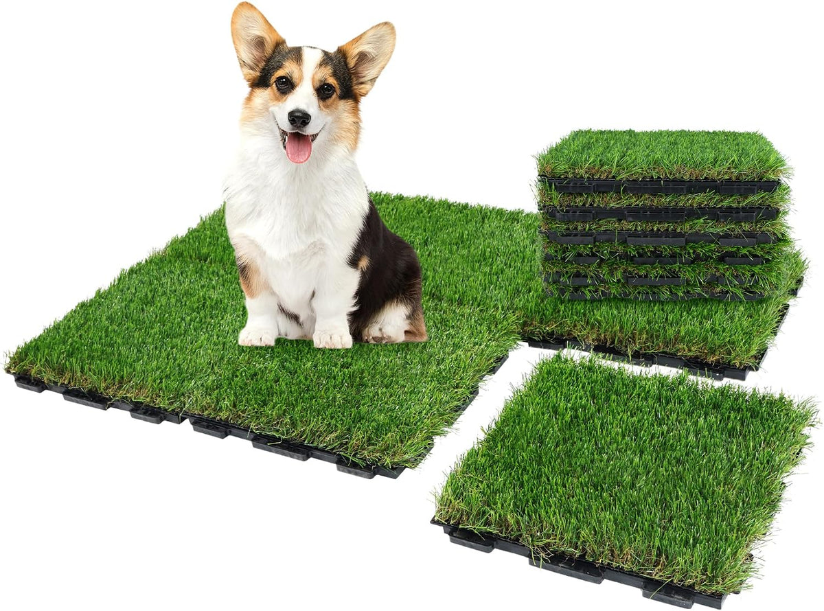 XLX TURF Interlocking Fake Grass Tiles Pad for Dogs Potty Training- 12" X 12" Pet Artificial Grass Squares with Drainage, 6 Pack