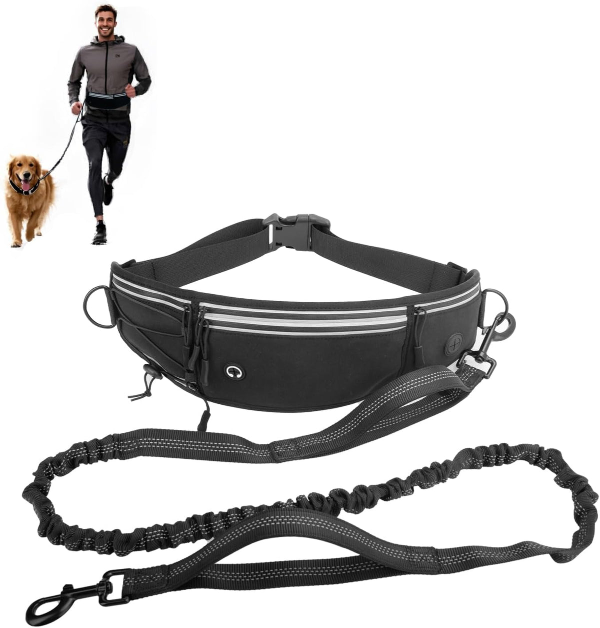 Hands Free Dog Leash with Pouch, Waist Leash for Dog Walking Bungee Leashs Reflective Dual Padded Handles, Running Leashe for Dogs Large & Medium Dogs