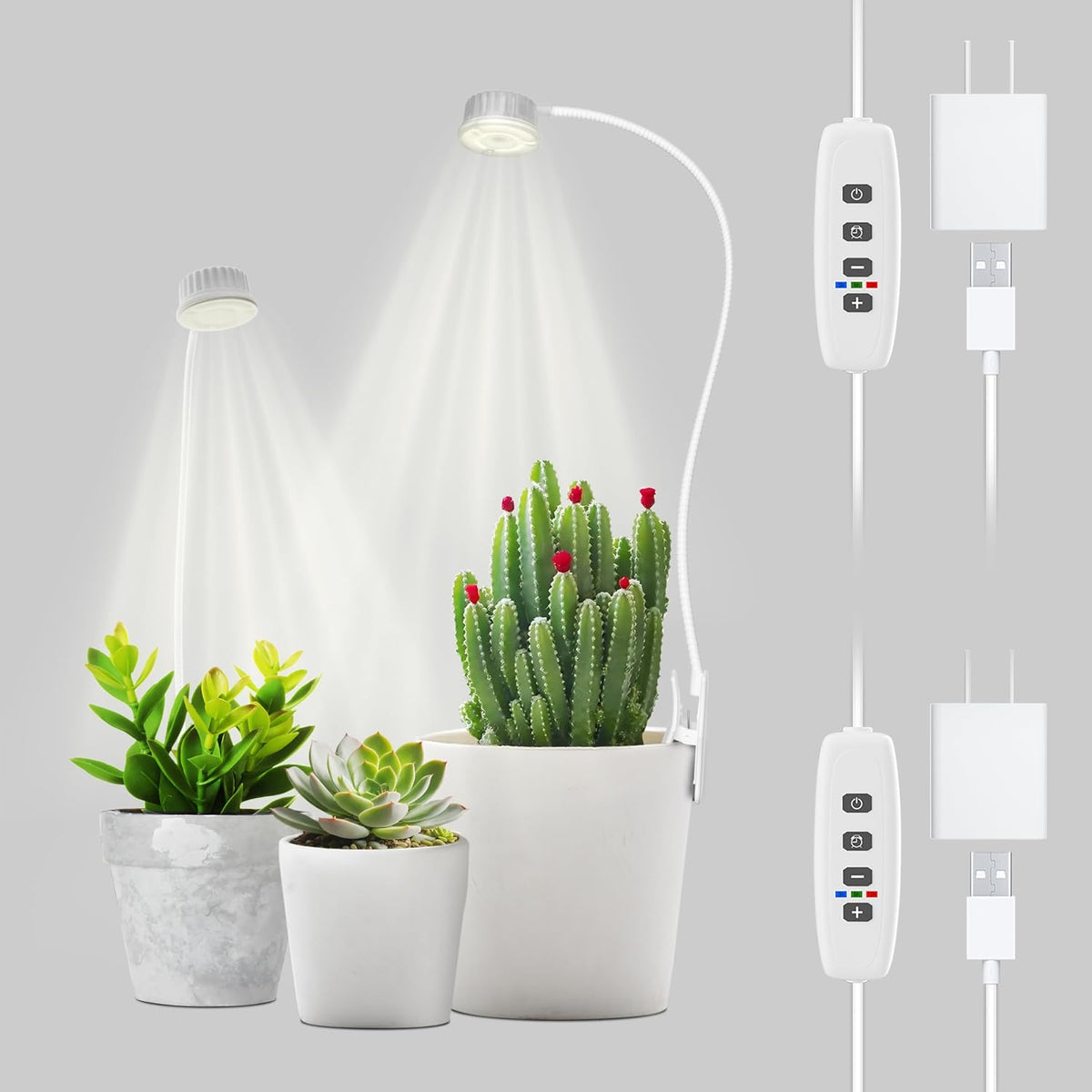 Shyineyou Small Grow Lights for Indoor Plants Full Spectrum,Plant Lights for Indoor Growing, Clip on Plant Grow Light with 3/9/12H Timer for Succulents,Small Plants, 2-Pack