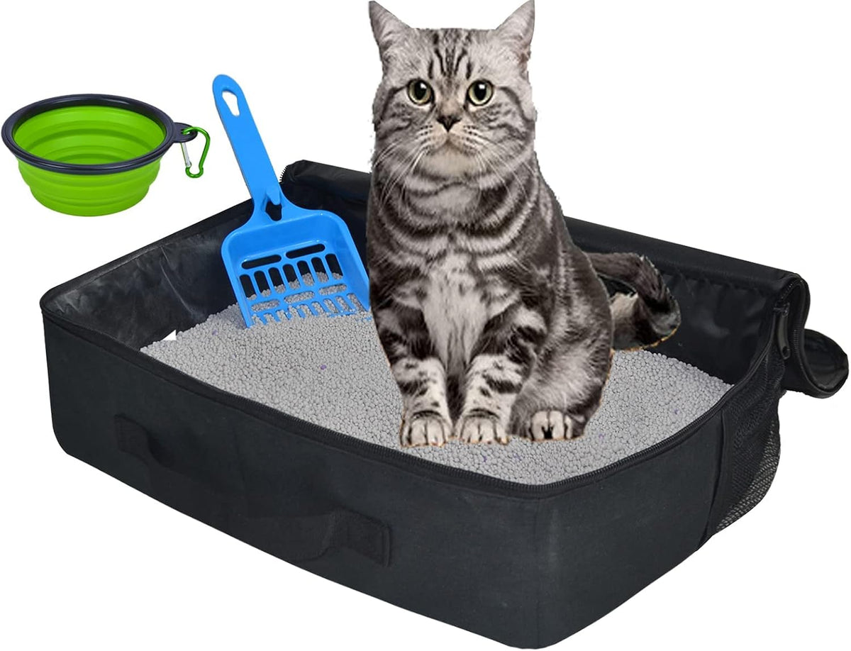 Travel Litter Box for Cats, Portable Cat Travel Mobile Litter Box for Outdoor Fit Medium Cats and Kitties, Leak-Proof Travel Litter Box for Cats in Car (Black)
