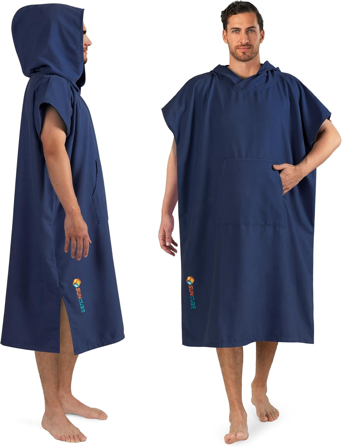 SUN CUBE Surf Poncho Wetsuit Changing Robe, Hooded Microfiber Towel, Navy
