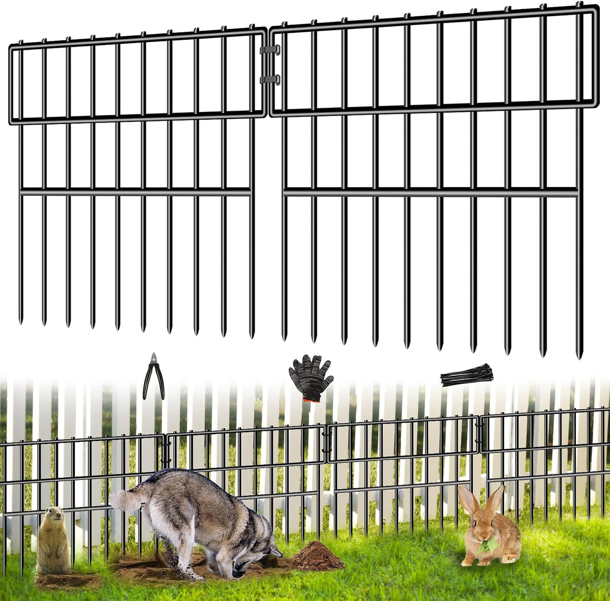 39.5Ft(L) X 13In(H) Animal Barrier Fence, 28 Panels No Dig Fence for Dogs, 1.52IN Gap anti Digging Dog Barrier, Rustproof Metal Garden Edging Border Defense for Outdoor, Yard, Lawn