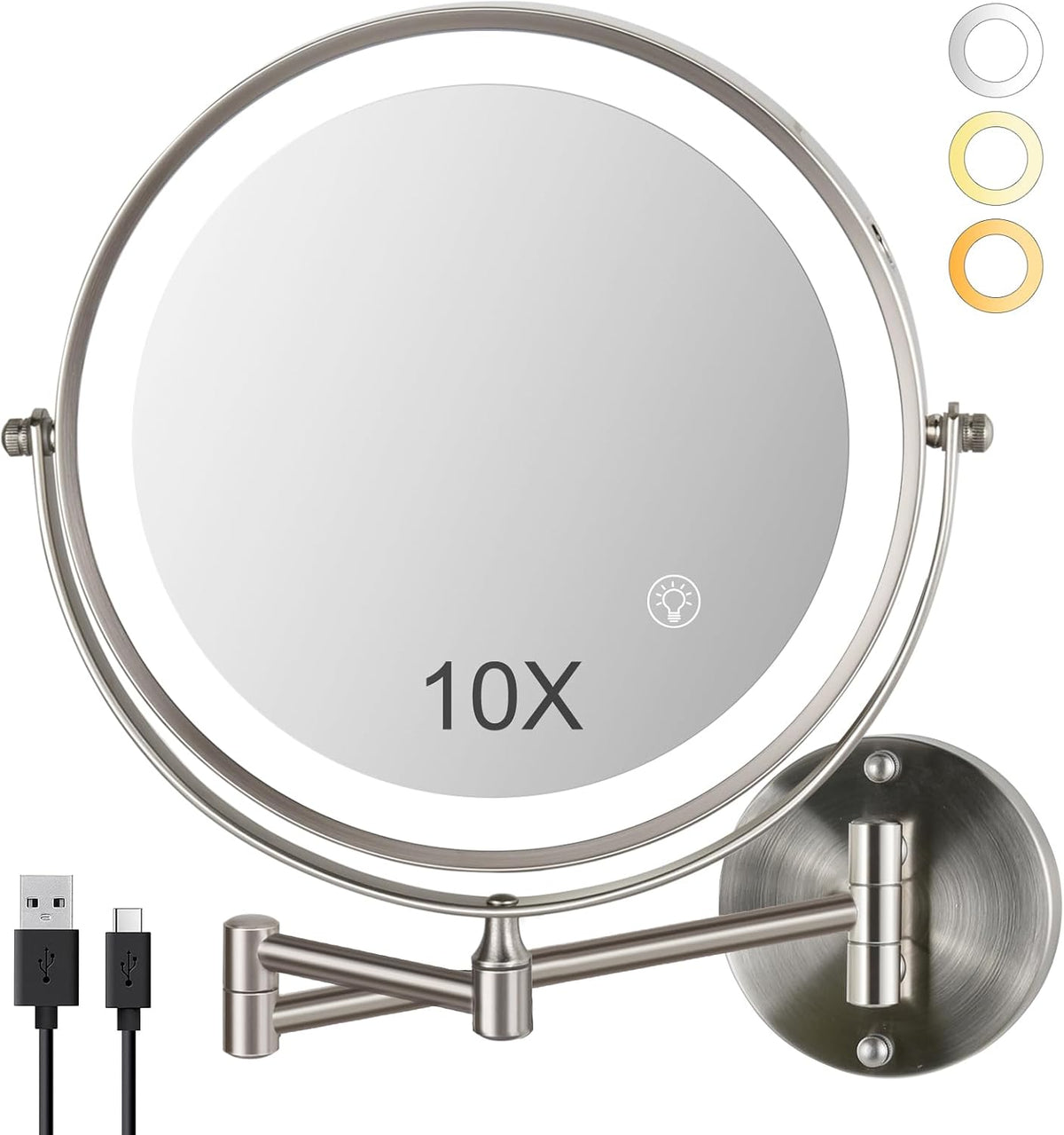 Magnifying Mirror with Lights 1X/10X: Wall Mounted Lighted Makeup Mirror