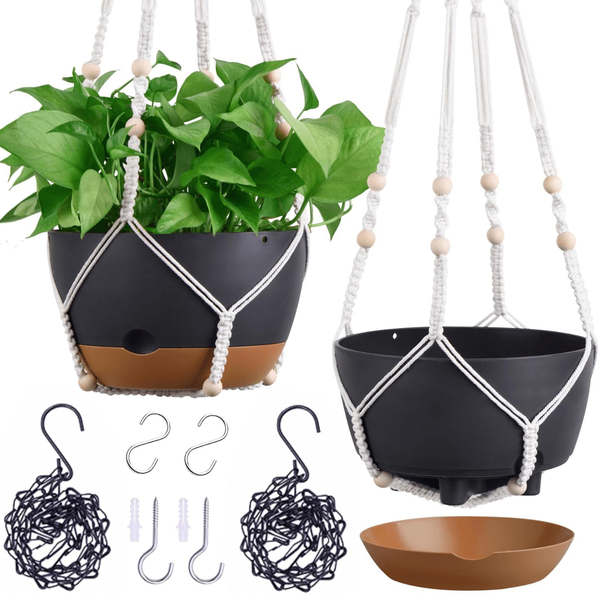 2 Pack-10 Inch Self-Watering Hanging Planters for Indoor Outdoor Plants