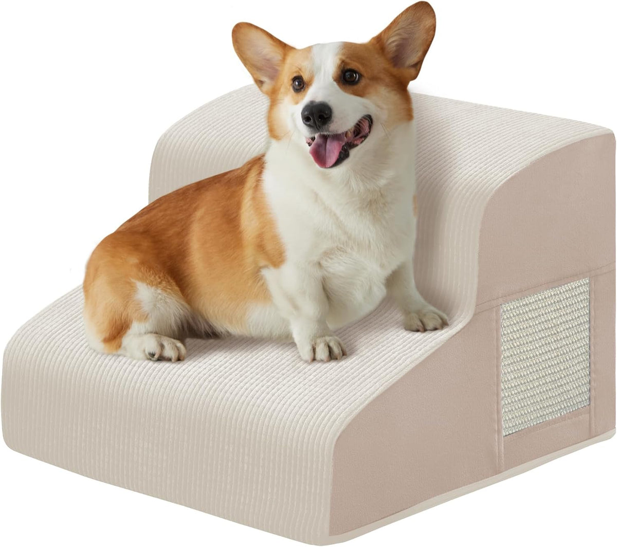 Ahpmeoa Dog Stairs for Small Dogs 11.8" H, Dog Ramp for Bed, 2-Step, Beige