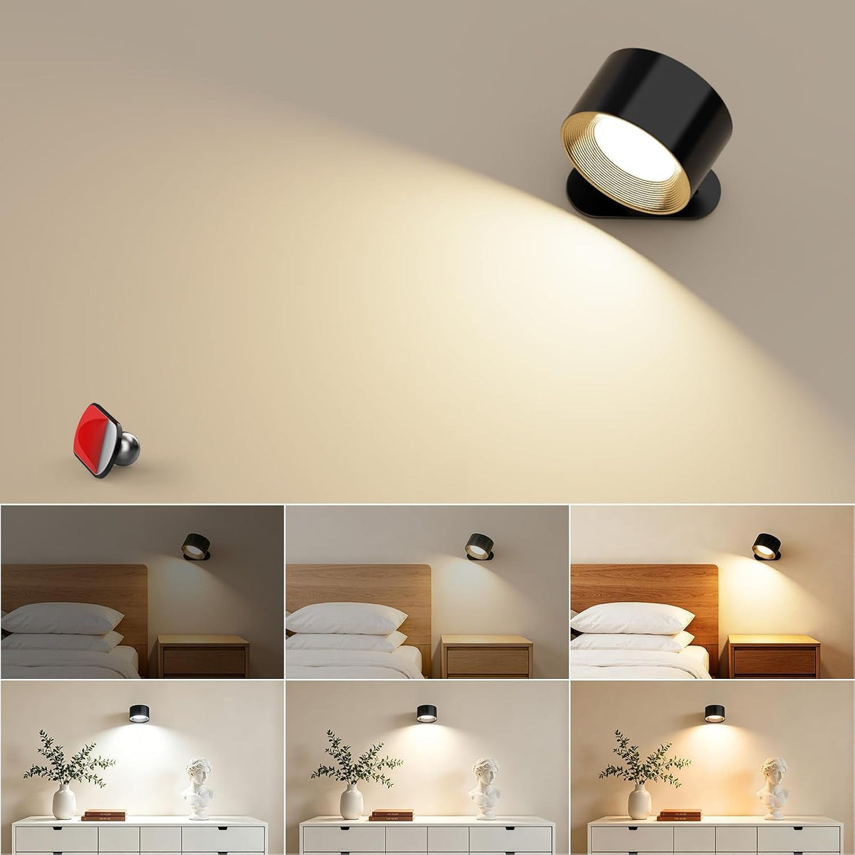 AKSDA Rechargeable Wall Sconce, LED Wall Lights for Bedroom Hallway Bedside