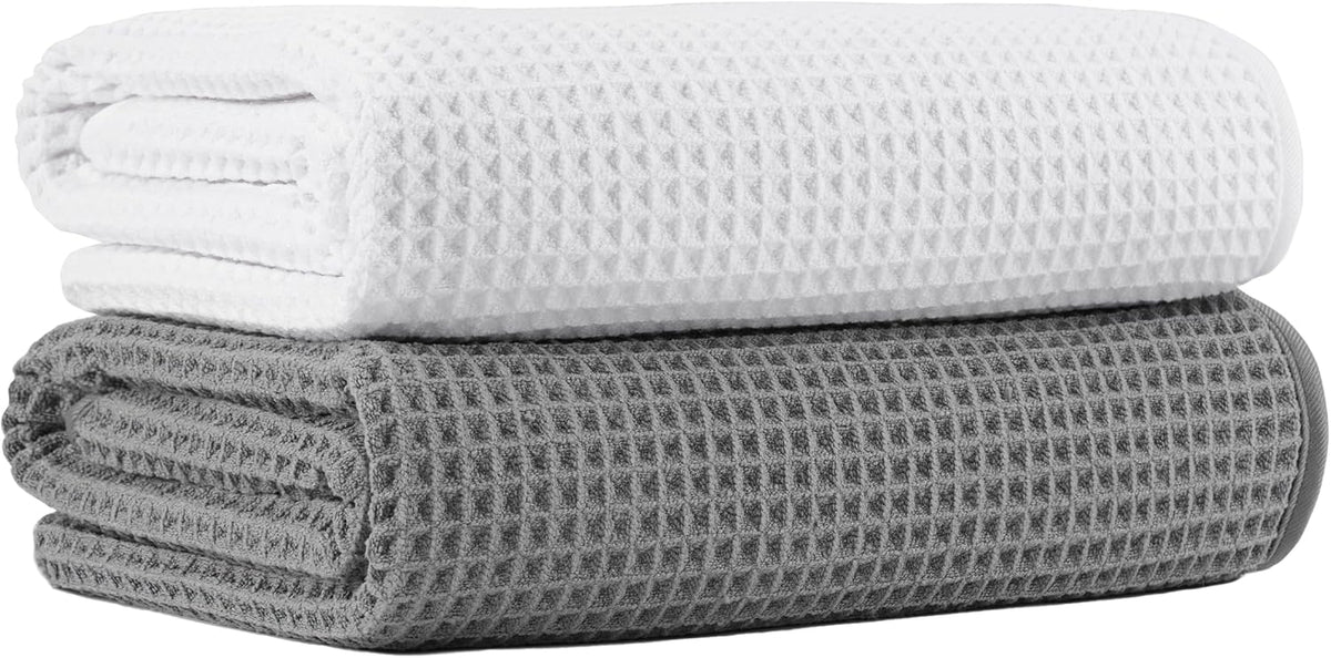 MICROFI New Microfiber Waffle Bath Towels, 2 Pieces, Oversized, Soft, Absorbent, Fast Drying, Lint Free 430 GSM (30''X60''/76Cm X 152Cm)