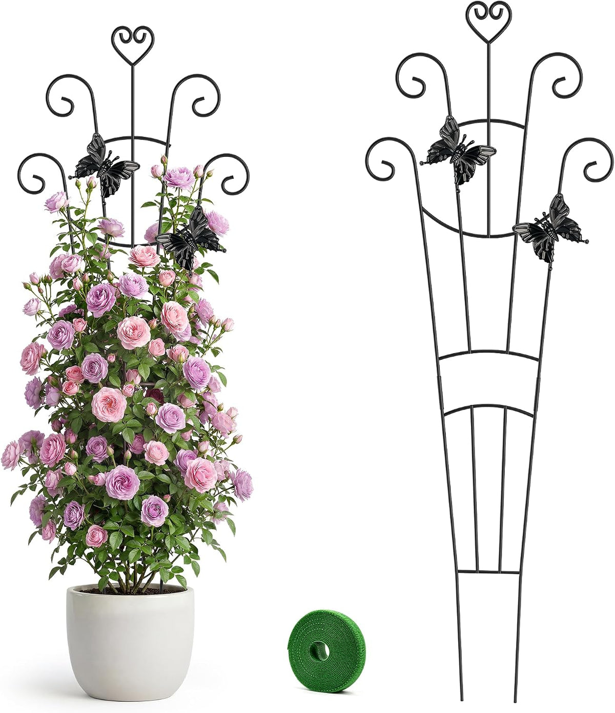 MEILIDY 32.6 Inch Expandable Plant Trellis with Tape Tie, Black, 2 Packs