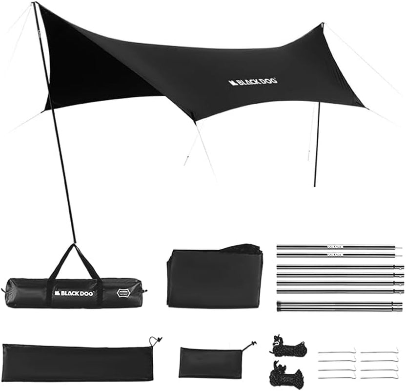 Blackdog 6-10 Person Camping Tent Tarp with Poles, 18X9.5Ft Camping Awning