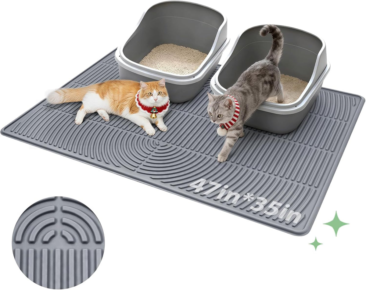 Pawtasy Cat Litter Mat,47" X 35" Extra Large Silicone Waterproof Litter Trapping Mat for Scatter Control Soft on Kitty Paws Non-Slip Easy to Clean