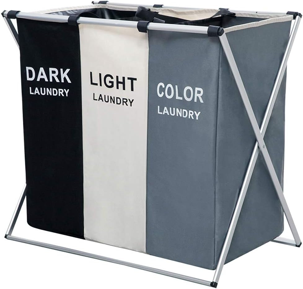 Nicesail 3 Section Laundry Basket Printed Dark Light Color, Foldable Hamper