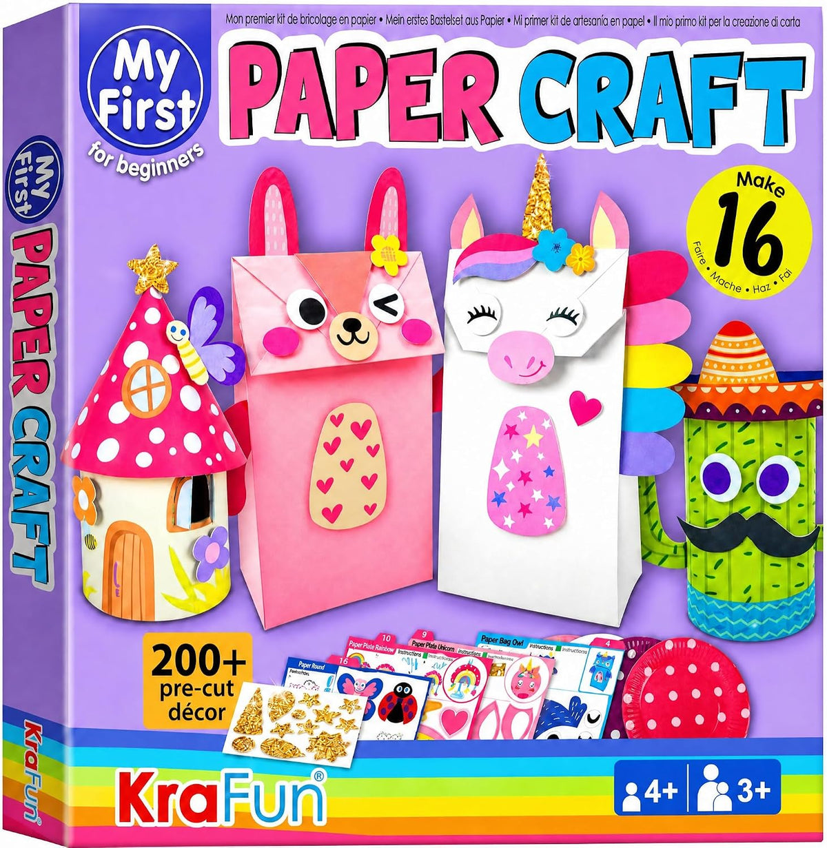 KRAFUN Unicorn & Bunny Beginner Paper Craft Kit for Girls Age 3+