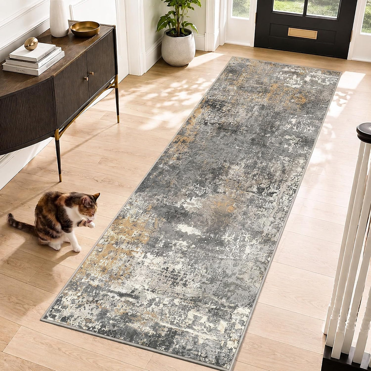 Hallway Washable Runner Rug 2X6 Soft Non Slip Carpet Runner,Gray/Orange