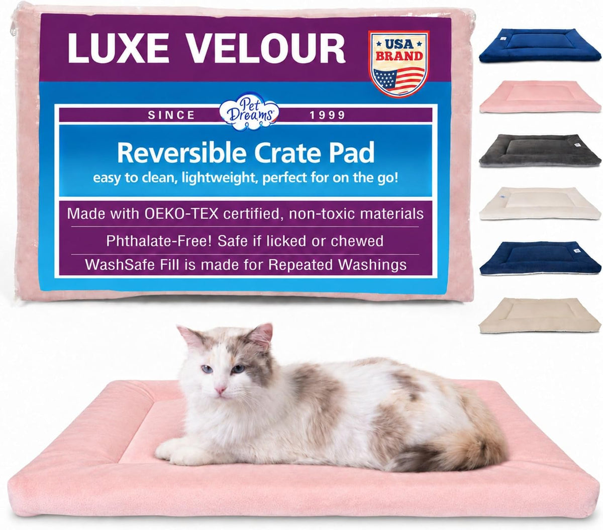 Pet Dreams Small Cat Bed - Crate Pad, Washable Cat Mat, Non-Toxic, Flat Indoor Kitten Bed, Fits Icrate 18, 24, 30, 36, 42, 48 Inches (Pink, X Small, 18")