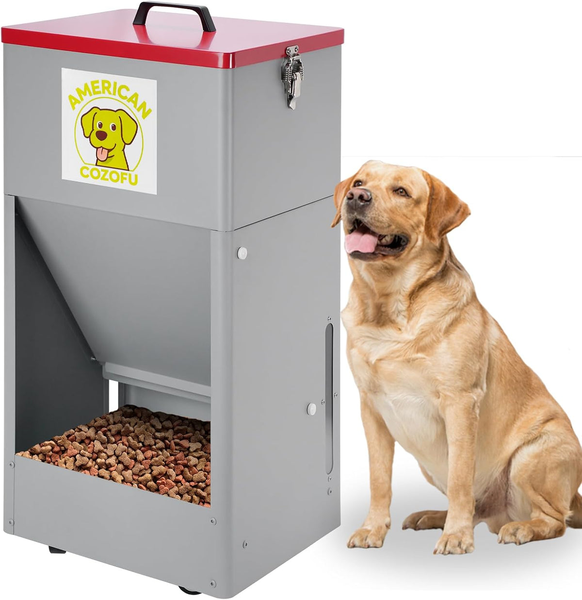 Automatic Dog Feeder with Wheels, 25Lb Heavy Duty Galvanized Steel Gravity Food Dispenser - Easy to Move Rolling Pet Food Station for Indoor & Outdoor Use