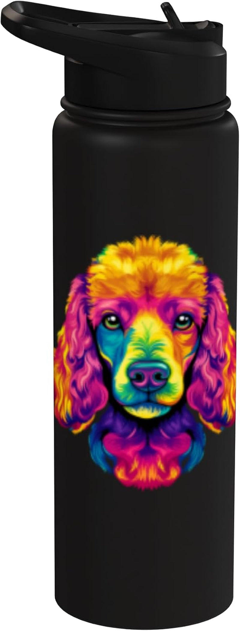 Colorful Poodle Face Cute Rainbow Dog Lover Men Women Black Stainless Steel Insulated Water Bottle